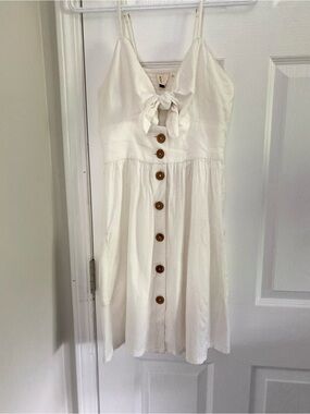 Roxy White Tie-Front Button-Down Sundress